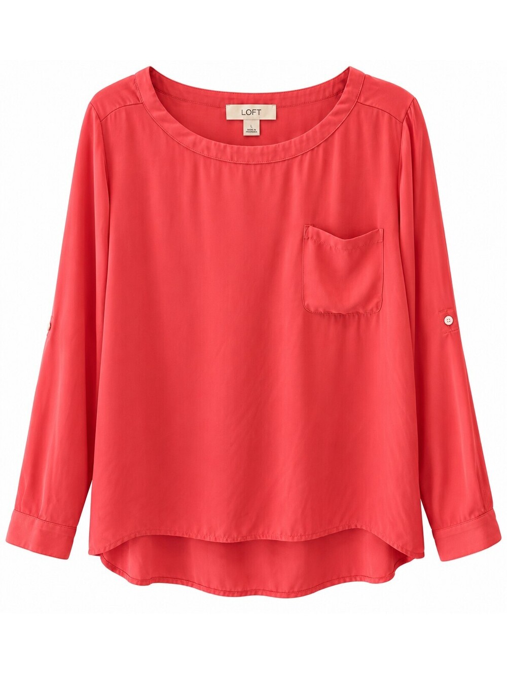 LOFT Women's Large Coral Pink Long Sleeve Blouse with Front Pocket